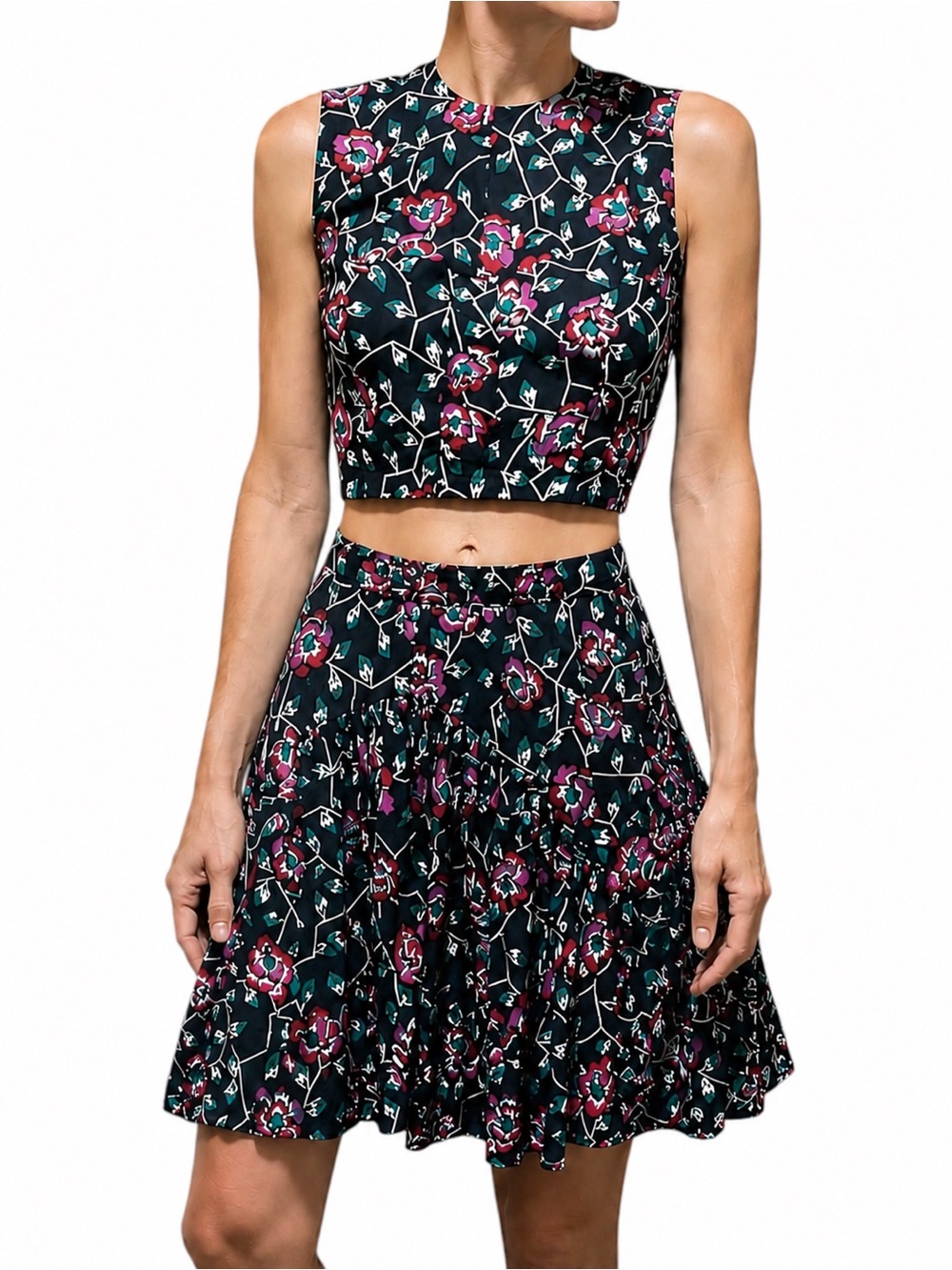 Matching Floral Crop Top & Skirt Set Medium